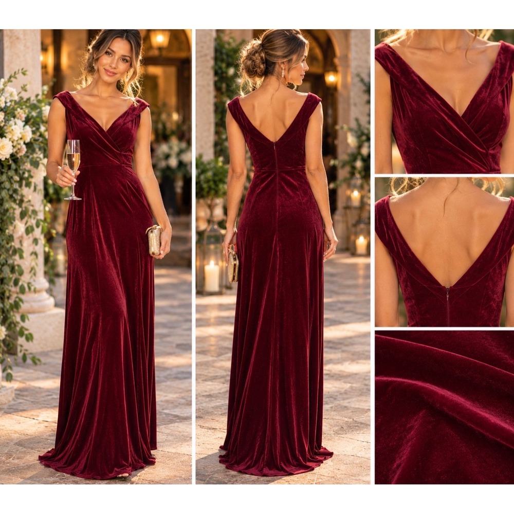 B. Darlin Burgundy Velvet Off The Shoulder Gown Dress 5/6 Formal Prom Evening